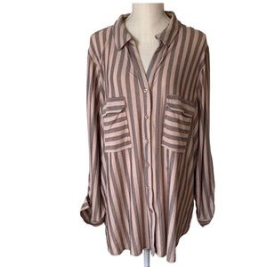 FLOWER & FEATHER Striped Button Down Shirt 3X